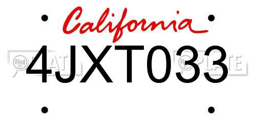 4JXT033 California License Plate