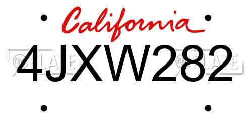 4JXW282 California License Plate