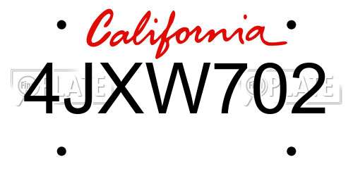 4JXW702 California License Plate