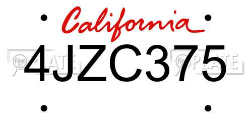 4JZC375 California License Plate