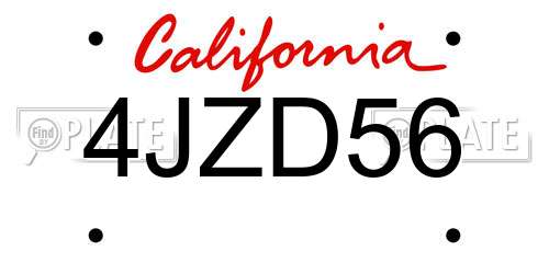 4JZD56 California License Plate