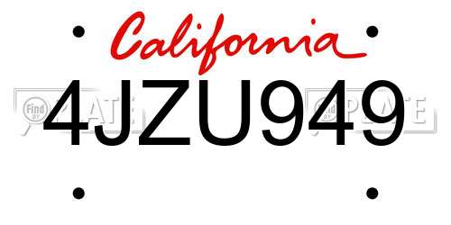 4JZU949 California License Plate