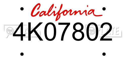 4K07802 California License Plate