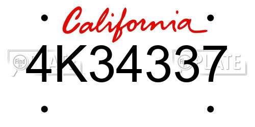 4K34337 California License Plate
