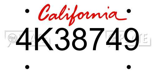4K38749 California License Plate