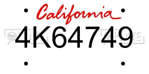 4K64749 California License Plate