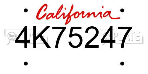 4K75247 California License Plate