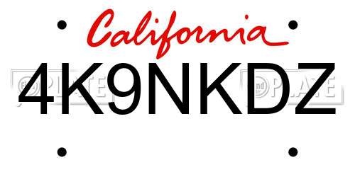 4K9NKDZ California License Plate