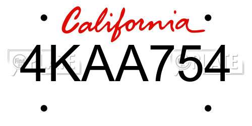 4KAA754 California License Plate