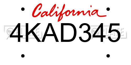 4KAD345 California License Plate