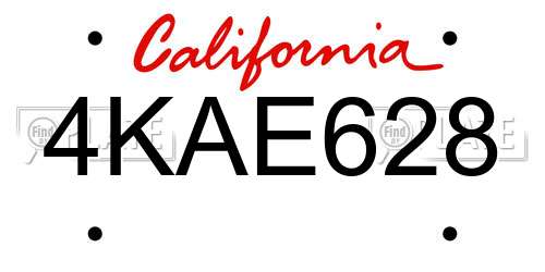 4KAE628 California License Plate