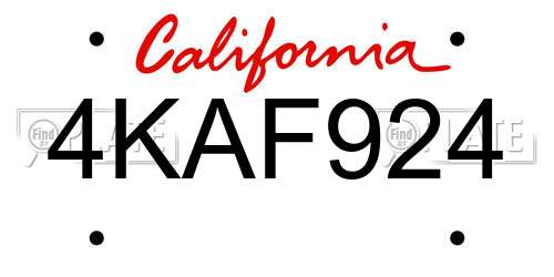 4KAF924 California License Plate