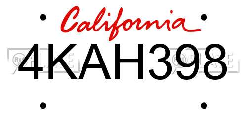 4KAH398 California License Plate