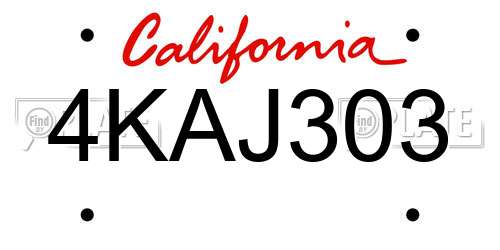 4KAJ303 California License Plate
