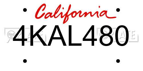 4KAL480 California License Plate