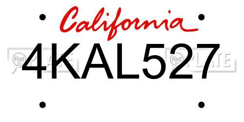 4KAL527 California License Plate