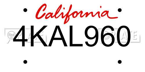 4KAL960 California License Plate