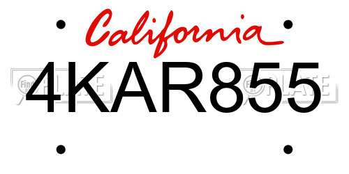 4KAR855 California License Plate