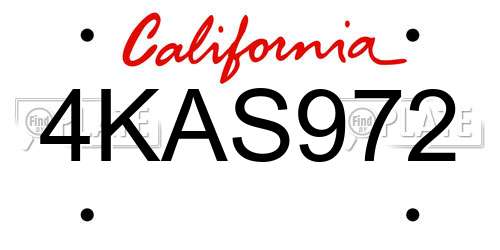 4KAS972 California License Plate