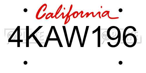 4KAW196 California License Plate