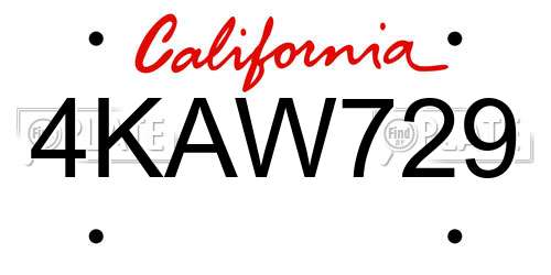 4KAW729 California License Plate