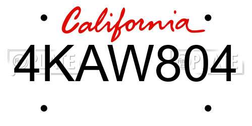 4KAW804 California License Plate