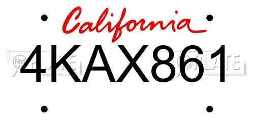 4KAX861 California License Plate