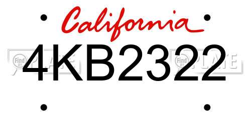 4KB2322 California License Plate
