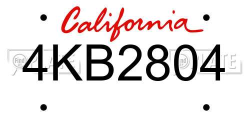 4KB2804 California License Plate
