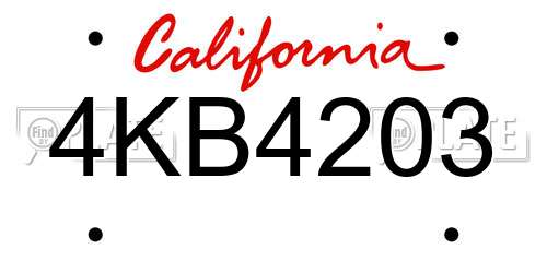 4KB4203 California License Plate