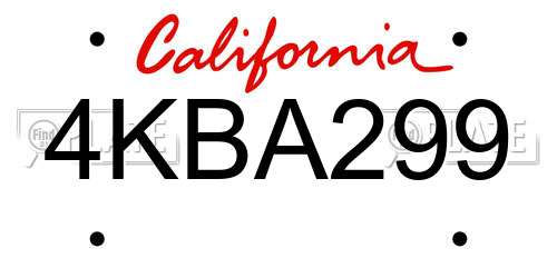 4KBA299 California License Plate