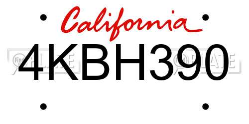 4KBH390 California License Plate