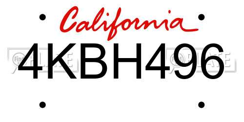 4KBH496 California License Plate