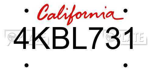 4KBL731 California License Plate