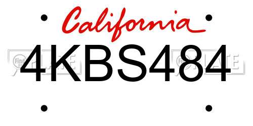 4KBS484 California License Plate