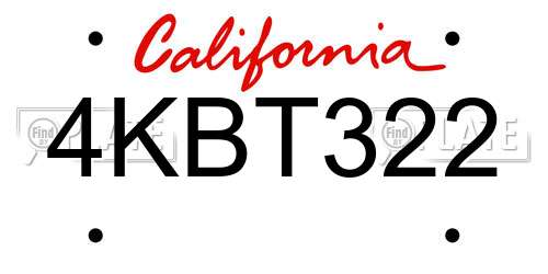 4KBT322 California License Plate