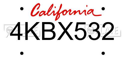 4KBX532 California License Plate