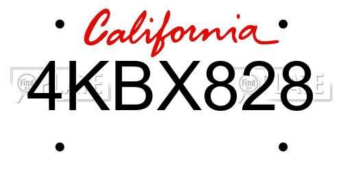 4KBX828 California License Plate