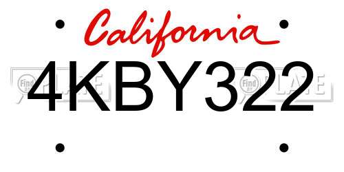 4KBY322 California License Plate