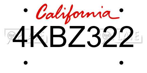 4KBZ322 California License Plate