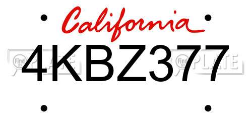 4KBZ377 California License Plate