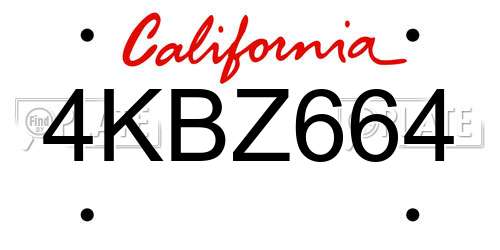 4KBZ664 California License Plate