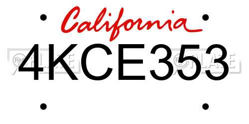 4KCE353 California License Plate