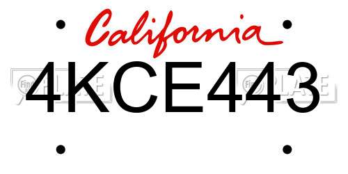 4KCE443 California License Plate