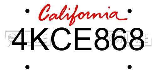 4KCE868 California License Plate