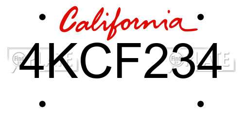4KCF234 California License Plate