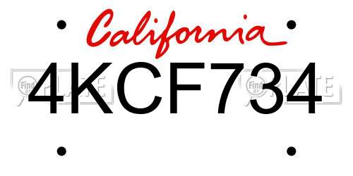 4KCF734 California License Plate