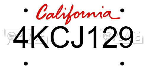 4KCJ129 California License Plate