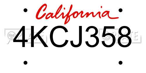 4KCJ358 California License Plate