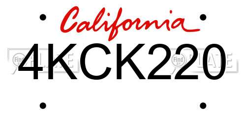 4KCK220 California License Plate